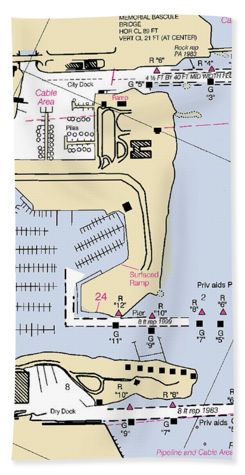 Datona Beach Yacht Basin-florida Nautical Chart - Bath Towel