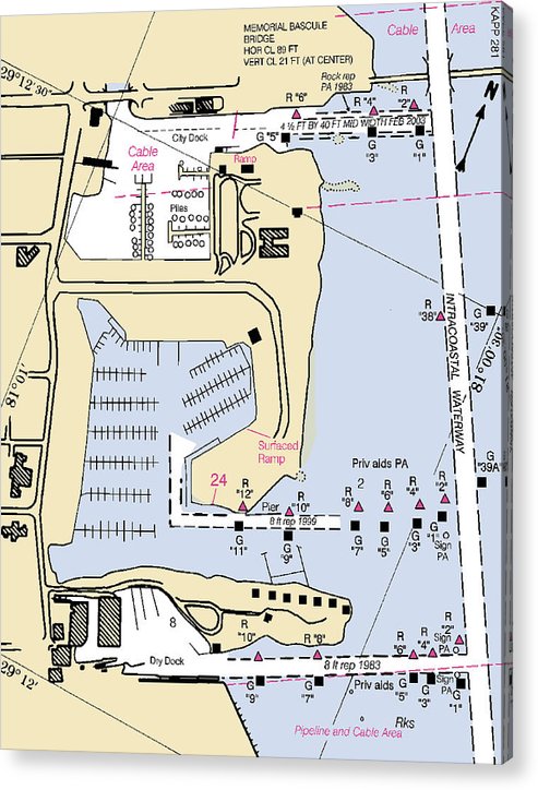 Datona Beach Yacht Basin-Florida Nautical Chart  Acrylic Print