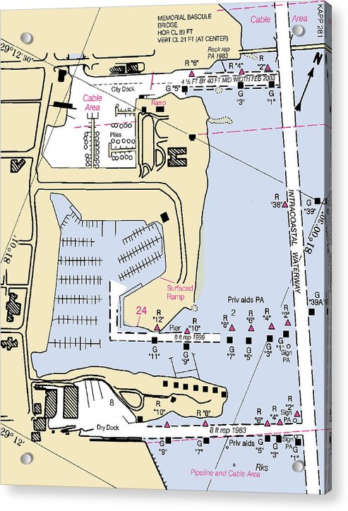 Datona Beach Yacht Basin-florida Nautical Chart - Acrylic Print