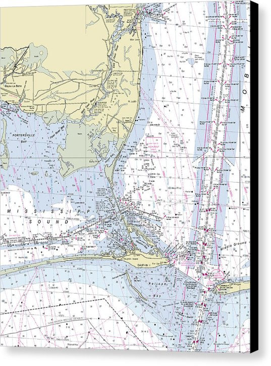 Dauphin Island Alabama Nautical Chart - Canvas Print