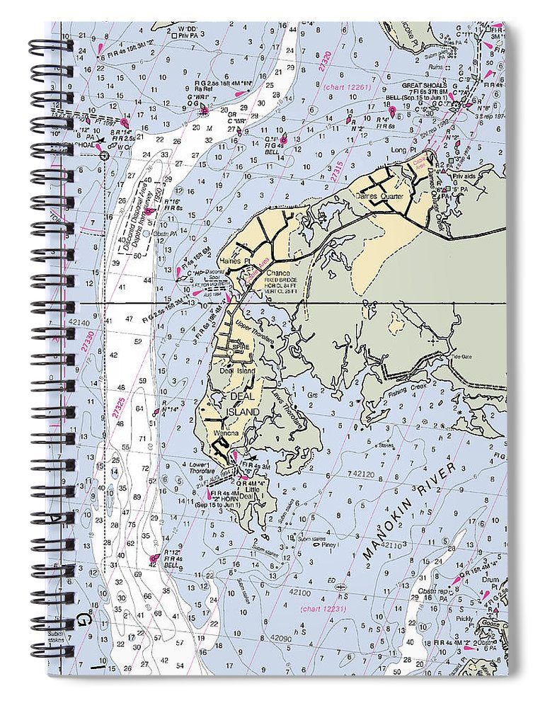 Deal Island Maryland Nautical Chart Spiral Notebook