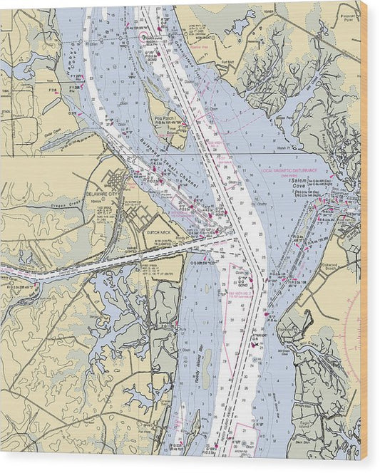 Delaware City-Delaware Nautical Chart Wood Print