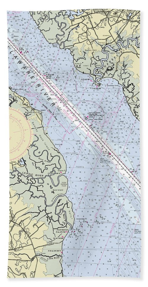 Delaware River and Dover Delaware Nautical Chart - Beach Towel