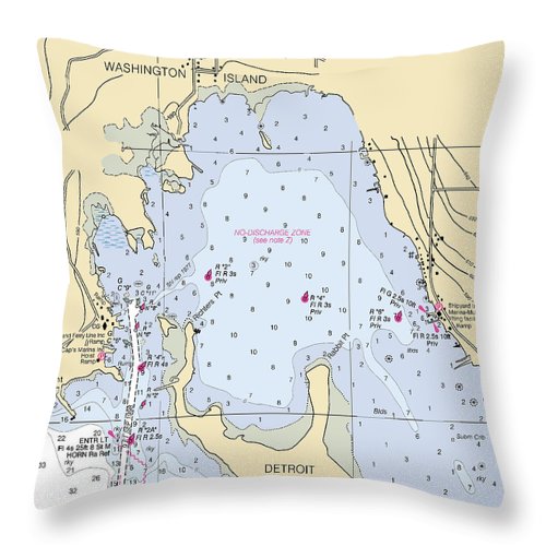 Detroit Harbor-lake Michigan Nautical Chart - Throw Pillow