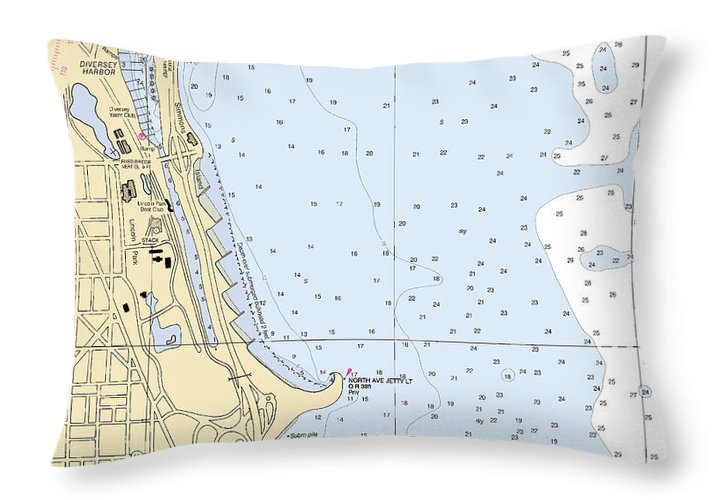 Diversey Harbor-lake Michigan Nautical Chart - Throw Pillow