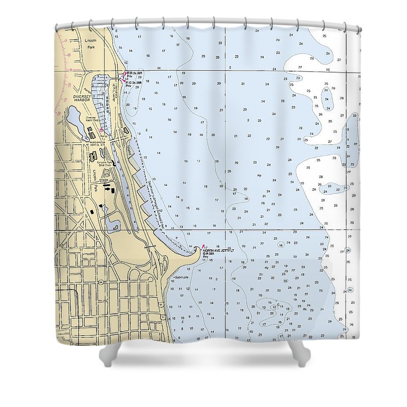 Diversey Harbor Lake Michigan Nautical Chart Shower Curtain