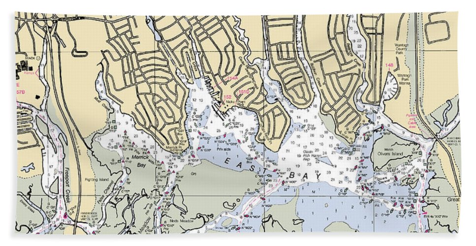 East Bay-new York Nautical Chart - Bath Towel