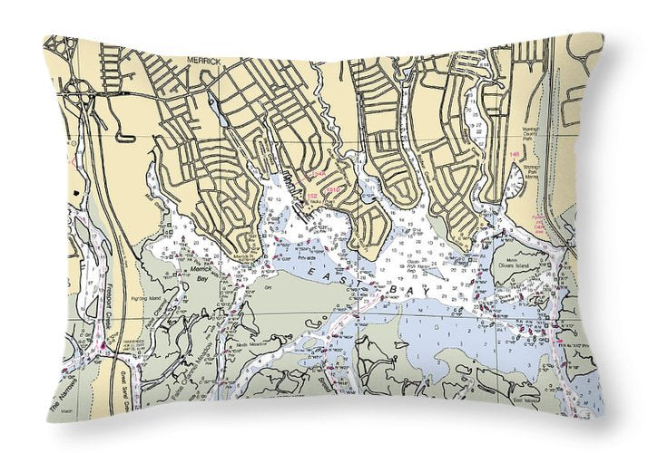 East Bay-new York Nautical Chart - Throw Pillow