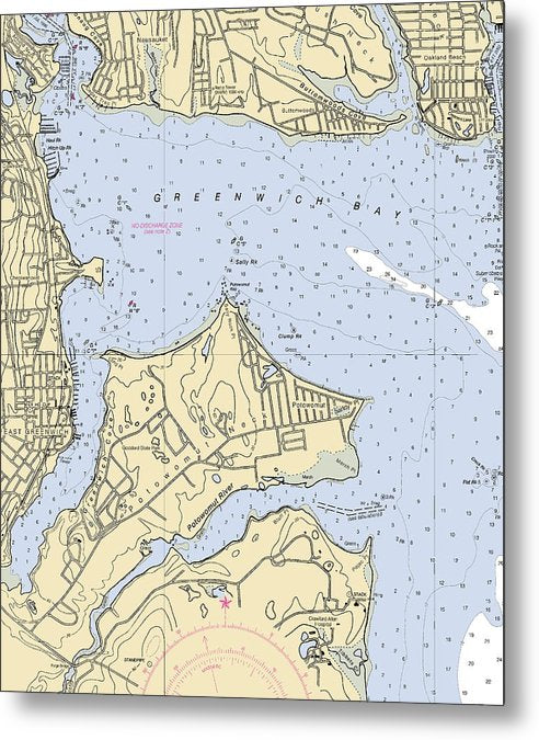 A beuatiful Metal Print of the East Greenwich-Rhode Island Nautical Chart - Metal Print by SeaKoast.  100% Guarenteed!