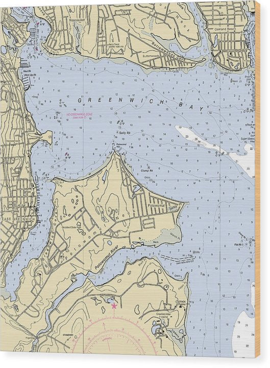 East Greenwich-Rhode Island Nautical Chart Wood Print