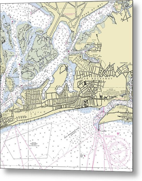 A beuatiful Metal Print of the East Rockaway Inlet New York Nautical Chart - Metal Print by SeaKoast.  100% Guarenteed!