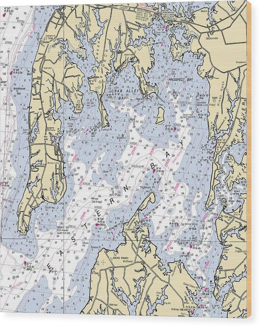 Eastern Bay-Maryland Nautical Chart Wood Print