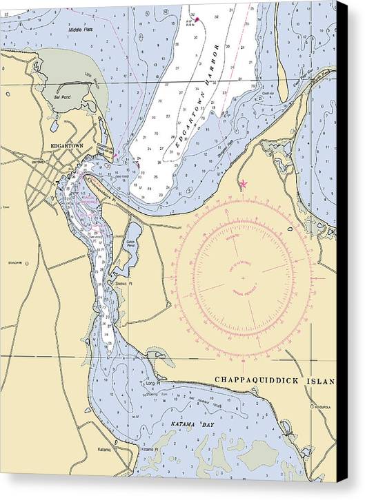 Edgartown-massachusetts Nautical Chart - Canvas Print