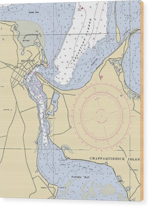 Edgartown-Massachusetts Nautical Chart Wood Print