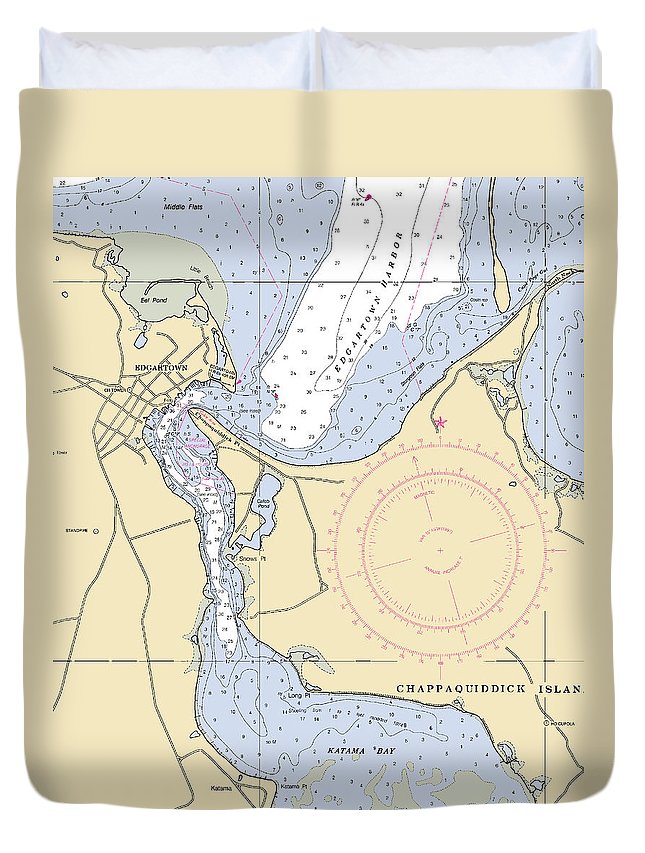 Edgartown-massachusetts Nautical Chart - Duvet Cover