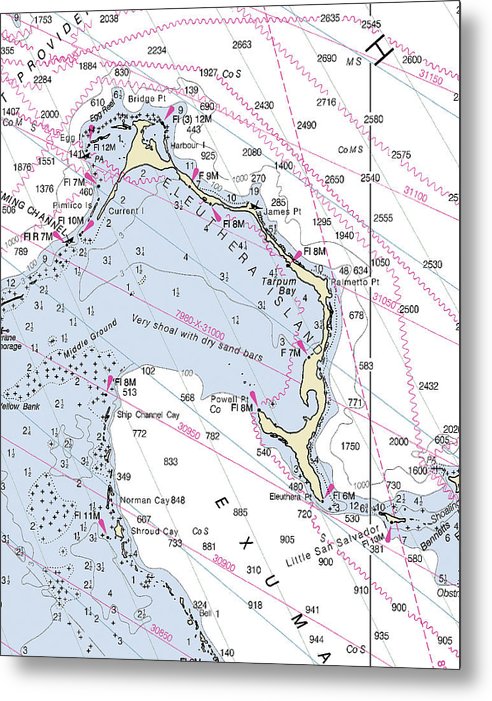 A beuatiful Metal Print of the Eleuthera Bahamas Nautical Chart - Metal Print by SeaKoast.  100% Guarenteed!