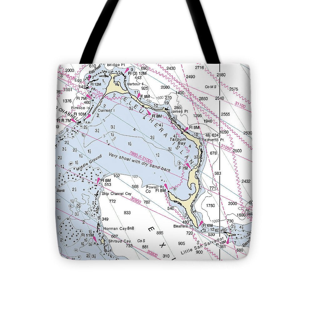 Eleuthera Bahamas Nautical Chart - Tote Bag