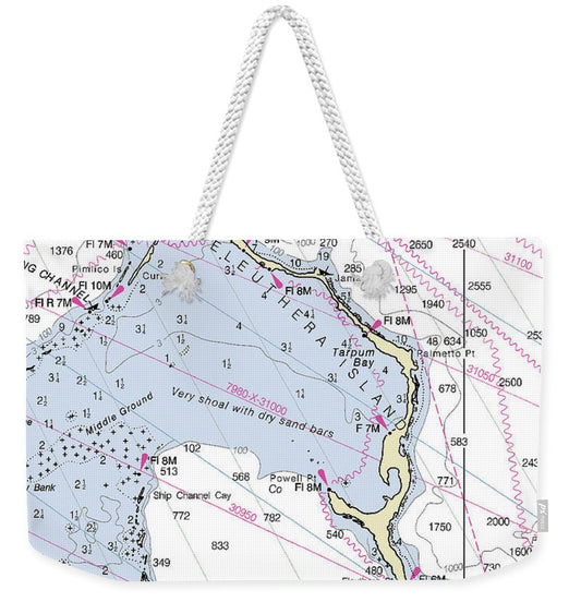Eleuthera Bahamas Nautical Chart - Weekender Tote Bag