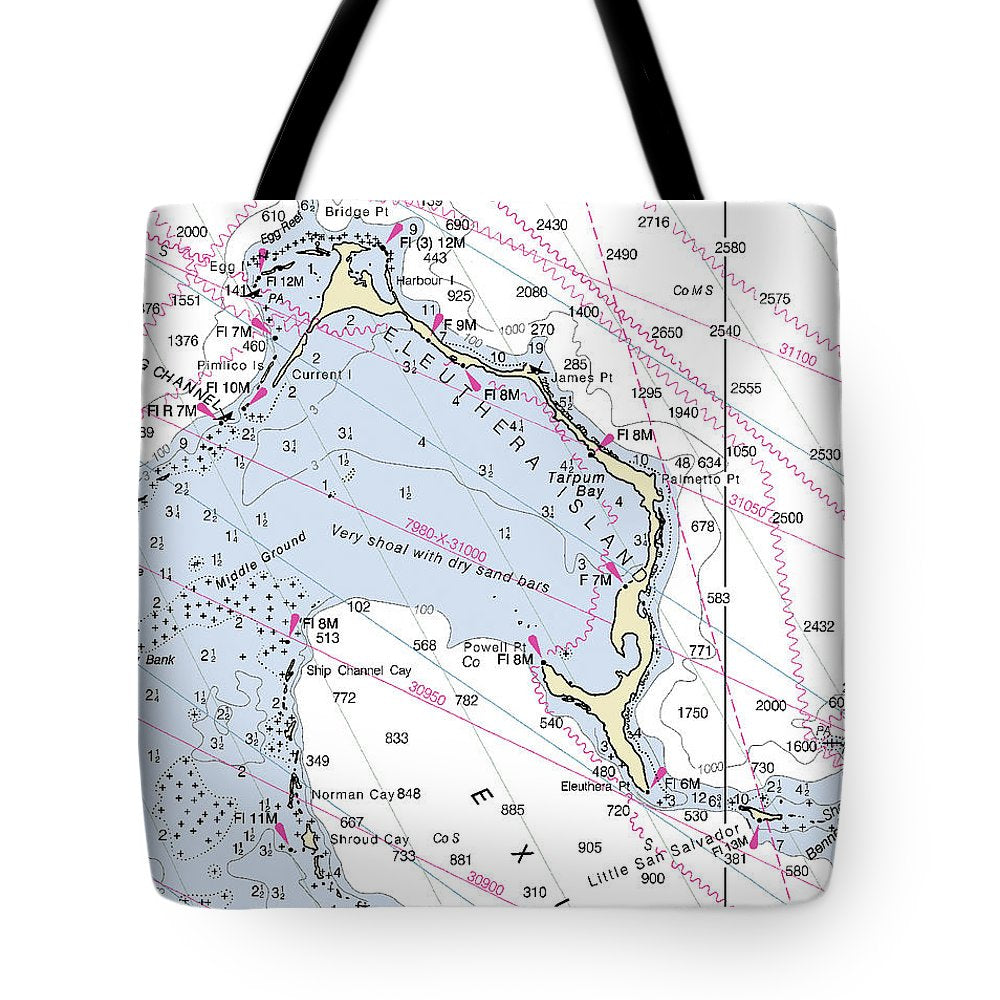 Eleuthera Bahamas Nautical Chart - Tote Bag