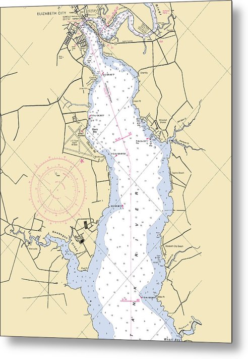 A beuatiful Metal Print of the Elizabeth City-North Carolina Nautical Chart - Metal Print by SeaKoast.  100% Guarenteed!