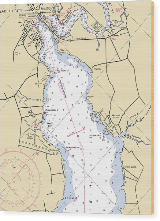 Elizabeth City  -North Carolina Nautical Chart _V2 Wood Print