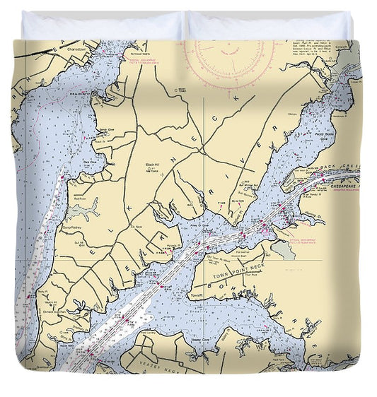 Elk River Maryland Nautical Chart Duvet Cover