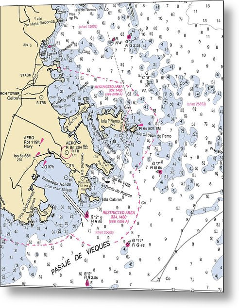 A beuatiful Metal Print of the Ensenada Harbor-Puerto Rico Nautical Chart - Metal Print by SeaKoast.  100% Guarenteed!