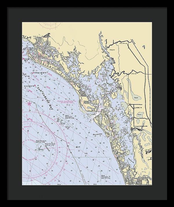 Estero-bay -florida Nautical Chart _v6 - Framed Print