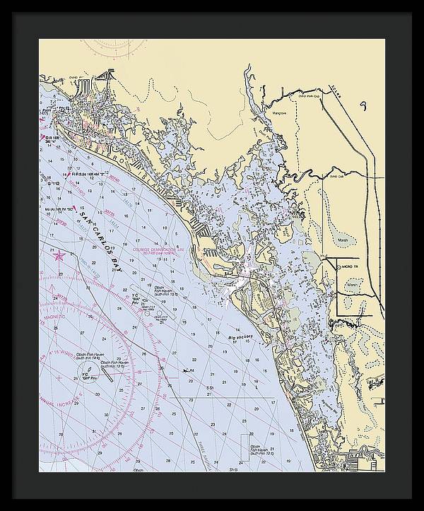 Estero-bay -florida Nautical Chart _v6 - Framed Print