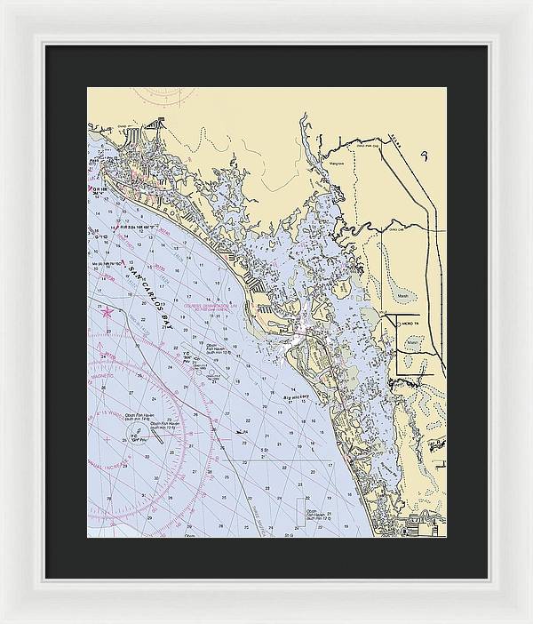 Estero-bay -florida Nautical Chart _v6 - Framed Print