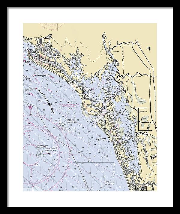 Estero-bay -florida Nautical Chart _v6 - Framed Print