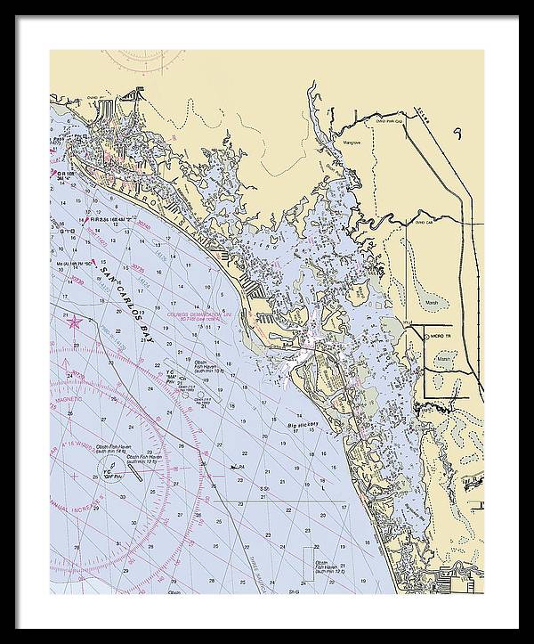 Estero-bay -florida Nautical Chart _v6 - Framed Print