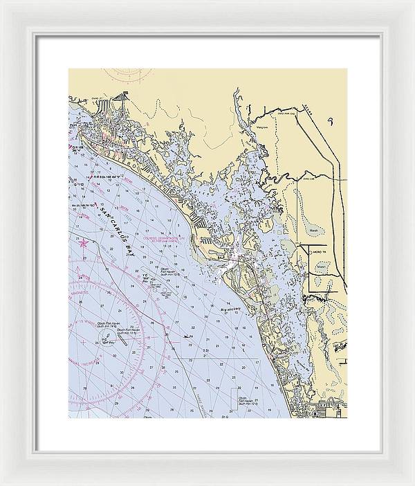 Estero-bay -florida Nautical Chart _v6 - Framed Print