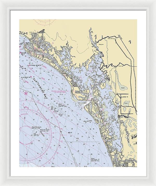 Estero-bay -florida Nautical Chart _v6 - Framed Print