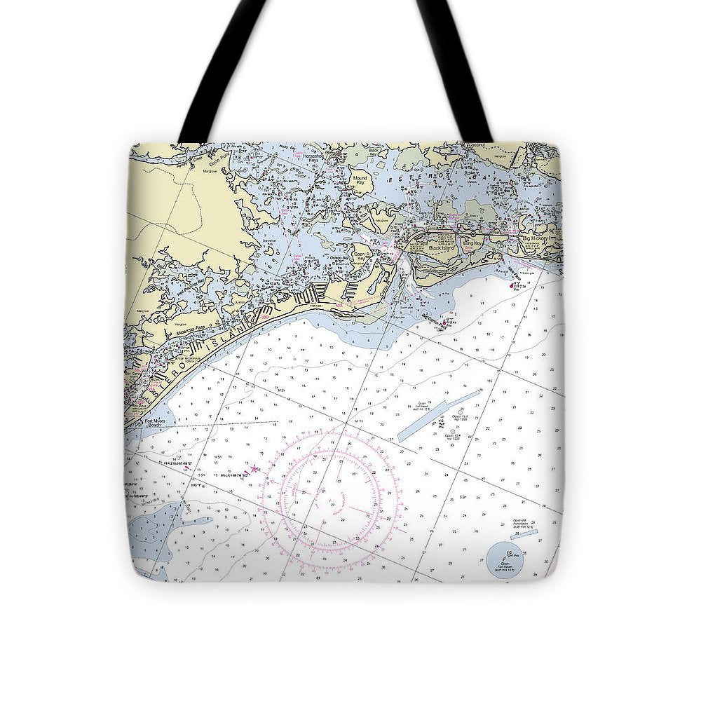 Estero Florida Nautical Chart - Tote Bag