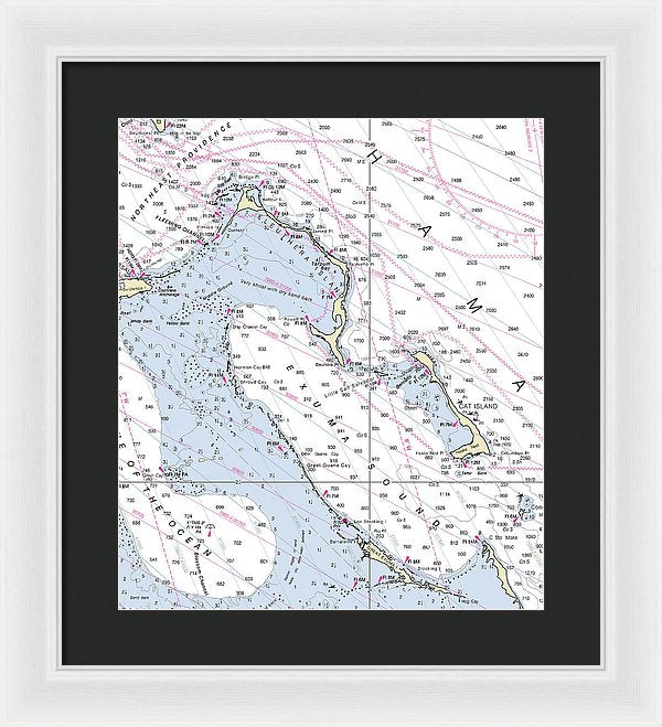 Exumas Bahamas Nautical Chart - Framed Print