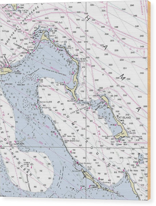 Exumas Bahamas Nautical Chart Wood Print