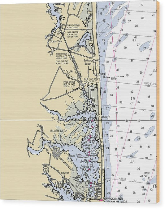Fenwick Island-Delaware Nautical Chart Wood Print
