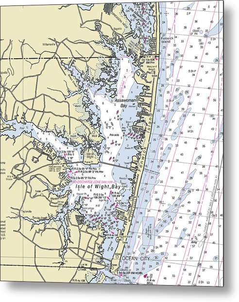 A beuatiful Metal Print of the Fenwick Island Maryland Nautical Chart - Metal Print by SeaKoast.  100% Guarenteed!
