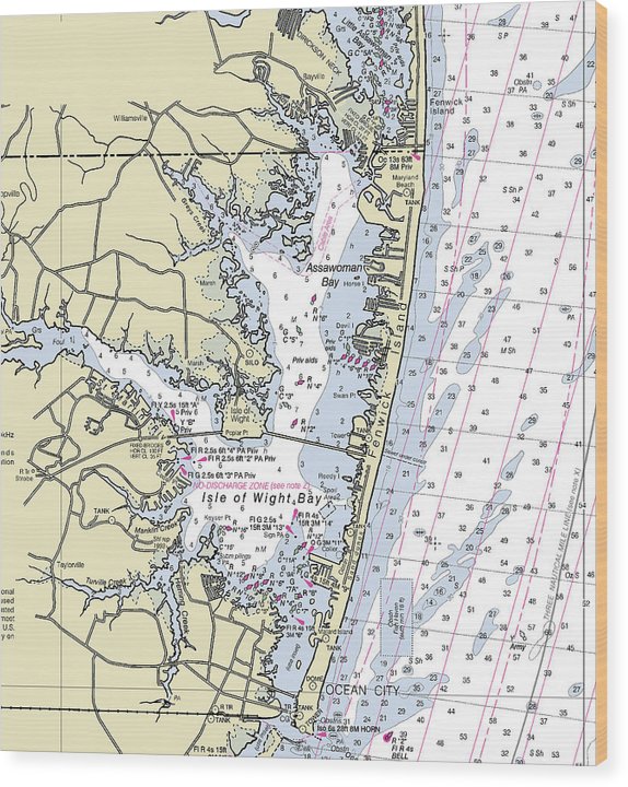 Fenwick Island Maryland Nautical Chart Wood Print