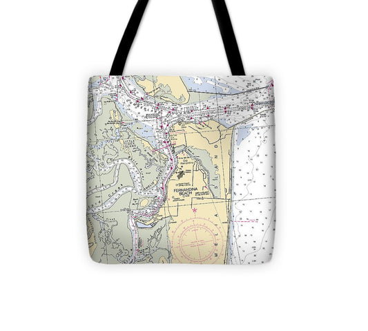 Fernandina Beach Florida Nautical Chart Tote Bag