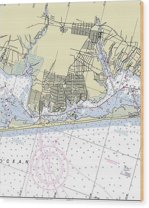 Fire Island And Mastic Beach New York Nautical Chart Wood Print