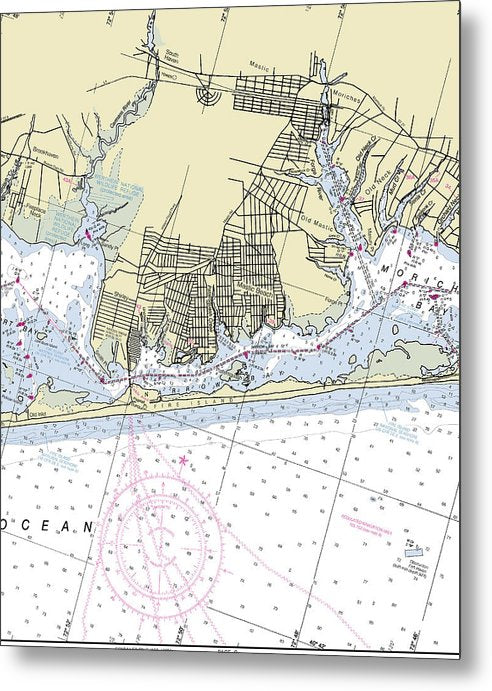 A beuatiful Metal Print of the Fire Island And Mastic Beach New York Nautical Chart - Metal Print by SeaKoast.  100% Guarenteed!