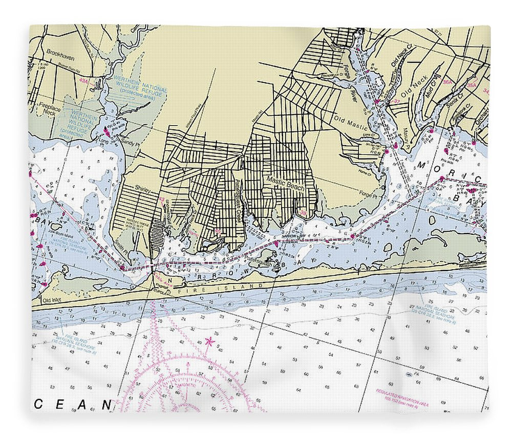 Fire Island And Mastic Beach New York Nautical Chart Blanket