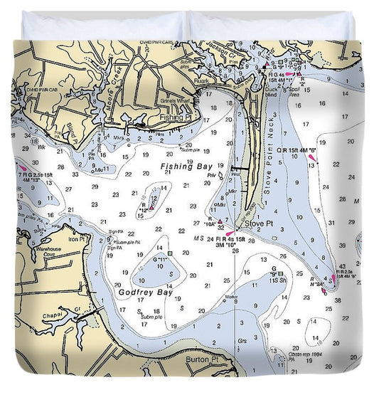 Fishing Bay Virginia Nautical Chart Duvet Cover