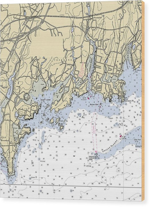 Five Mile River-Connecticut Nautical Chart Wood Print