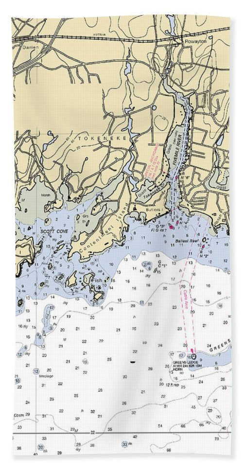 Five Mile River Connecticut Nautical Chart Bath Towel