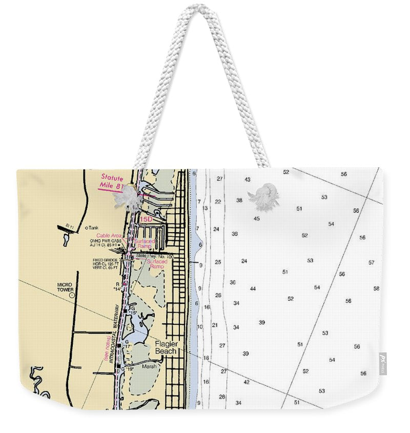 Flagler Beach-florida Nautical Chart - Weekender Tote Bag