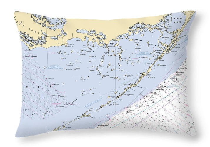 Florida-bay -florida Nautical Chart _v6 - Throw Pillow