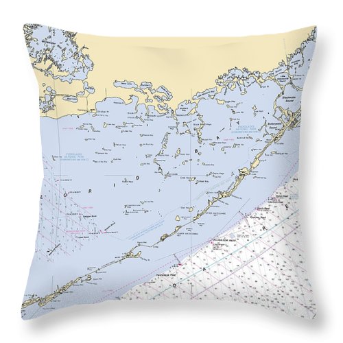 Florida-bay -florida Nautical Chart _v6 - Throw Pillow